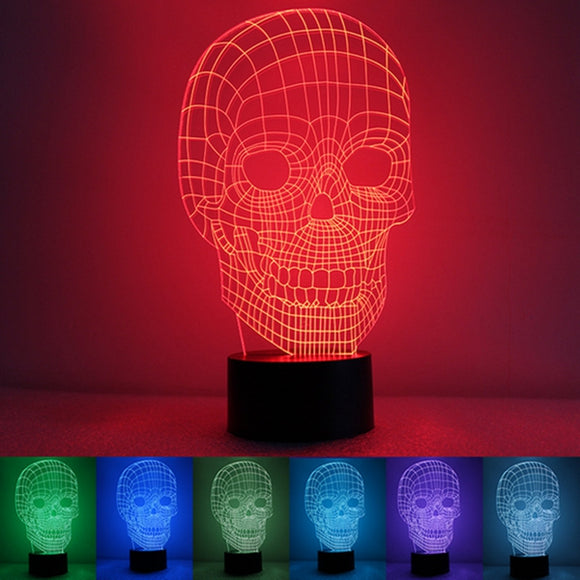 3D Skull Illusion LED Table Desk Light USB 7 Color Changing Night Lamp Home Decor