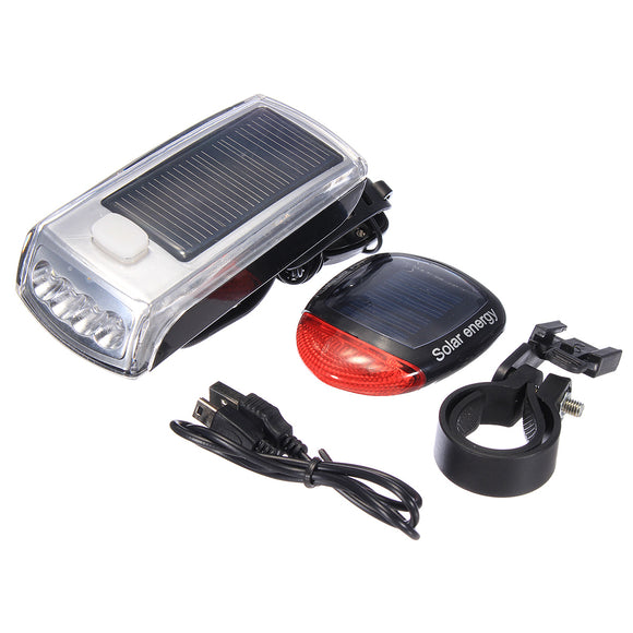 BIKIGHT 1200LM Bike Solar LED Front Headlight Solar Tail Rear Light Set with Warning Bell