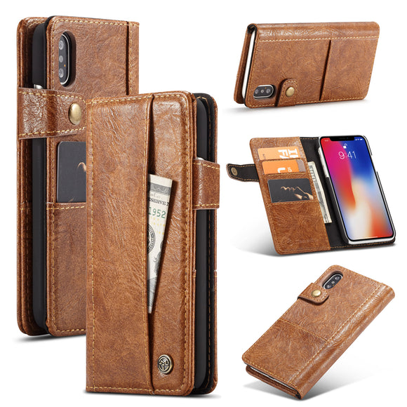 Caseme Protective Case For iPhone XS Max Vintage Wallet Card Slots PU Leather Cover