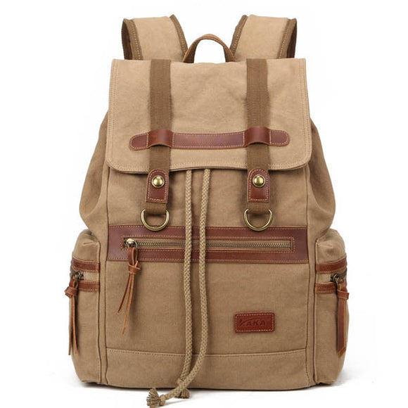 15inch Laptop Retro Men Canvas Genuine Leather Backpack Casual Travel School Backpack