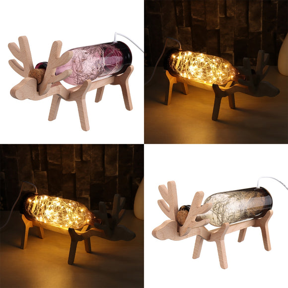 LED Glass Fairy Elk Deer Light Bottle Jar Night Light Table Lamp Christmas Home Decor Gift