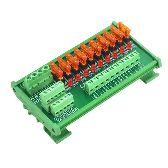 AC/DC 5 To 32V DIN Rail Mount 10 Position Power Distribution Fuse Holder Module Board With Base