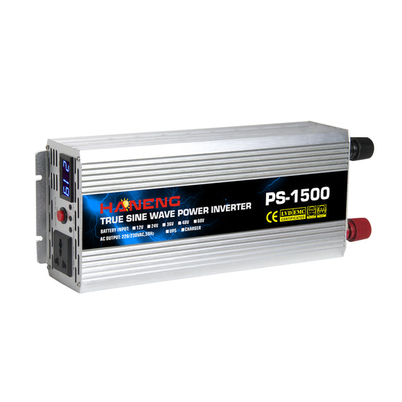 Intelligent Dual LCD Pure Sine Wave Power Inverter DC12V/24V to AC220V 1500W for Home/Car/Industry