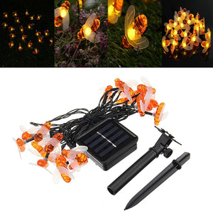 Solar Powered Warm White 20LEDs Bee Shaped Outdoor Fairy String Lights for Garden Christmas Patio