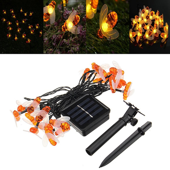 Solar Powered Warm White 20LEDs Bee Shaped Outdoor Fairy String Lights for Garden Christmas Patio