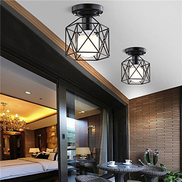 Industrial Vintage Metal Cage Pendant Lamp Diamond Shape Metal Ceiling Light for Bar Kitchen AC110V