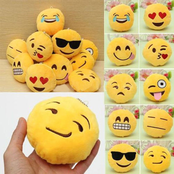 15PCS 8CM Cute Individuality Emoji Expression Key Rings Plush Keychains