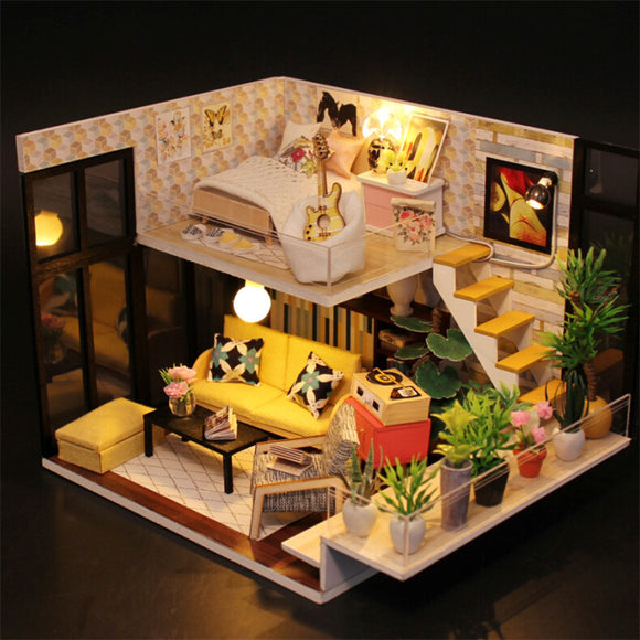 Hoomeda M031 Cynthia's Holiday DIY House With Furniture Music Light Cover Miniature Model Gift Decor