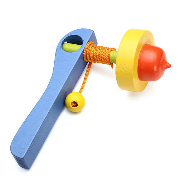 Children Pull Handle Rotation Gyro Wooden Novelty Toy
