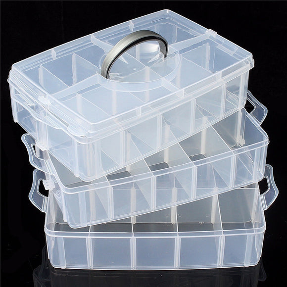 3-Layer Storage Case Detachable Plastic Cosmetic Tool Box Jewelry Holder Container 30 Grid