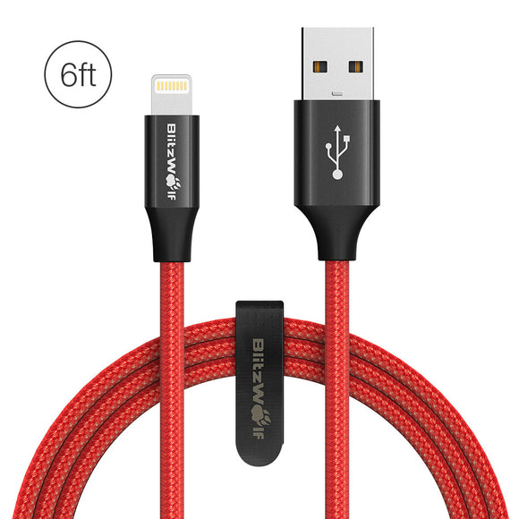 AmpCore Turbo BW-MF10 2.4A Braided Lightning Charging Data Cable 6ft with MFI for iPhone 8 Plus X