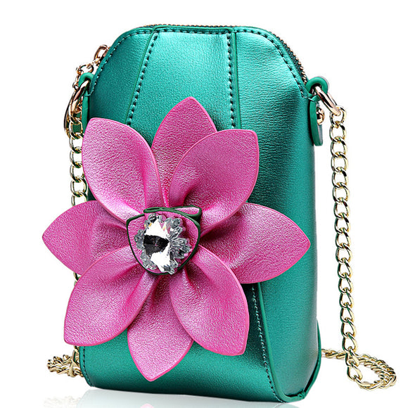 6 Inches Cell Phone Pu Leather  Women National Style Flowers Crossbody Bag Shoulder Bag