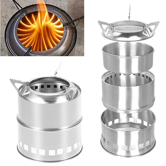 IPRee Portable Mini Camping Stove Stainless Steel Wood Burner Furnace Cooker