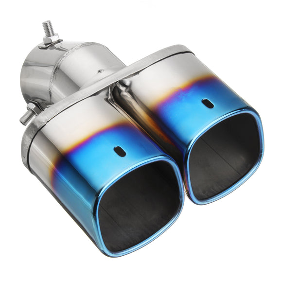 Universal Square Double Outlet Half-Grilled Blue Muffler Exhaust Tip End Tail Pipe