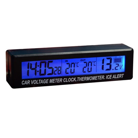 EC88 3 in 1 Function Car Clock & Voltage Meter &Thermometer Blue Orange Dual Color Display