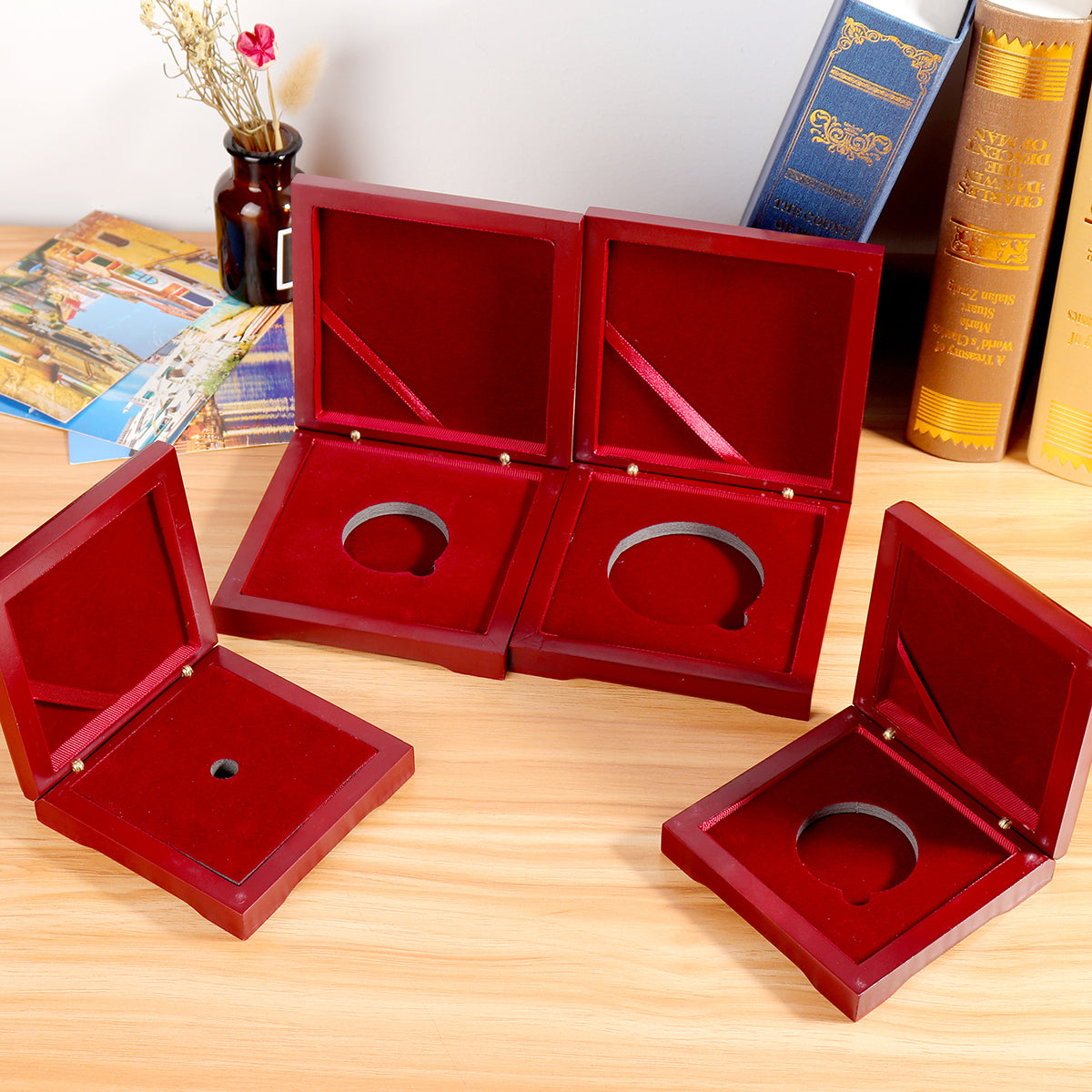 10-75mm Wooden Single Coin Display Storage Case Coin Collecting Box Fo ...
