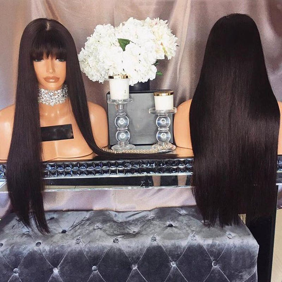 Air Bangs Long Straight Hair Realistic Natural Wig - Black