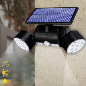 Dual Head LED Solar PIR Motion Sensor Security Light Spotlight Flood Lamp