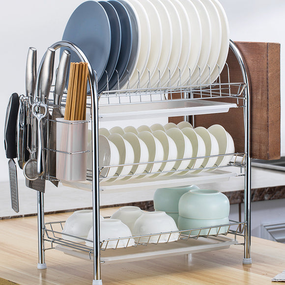 3 Tiers Dish Plate Cup Drying Rack Organizer Drainer Storage Holder For Kitchen