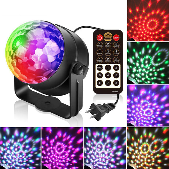 ARILUX 5W RGBWP LED Sound Activated Remote Control Crystal Ball Stage Light for Christmas Party