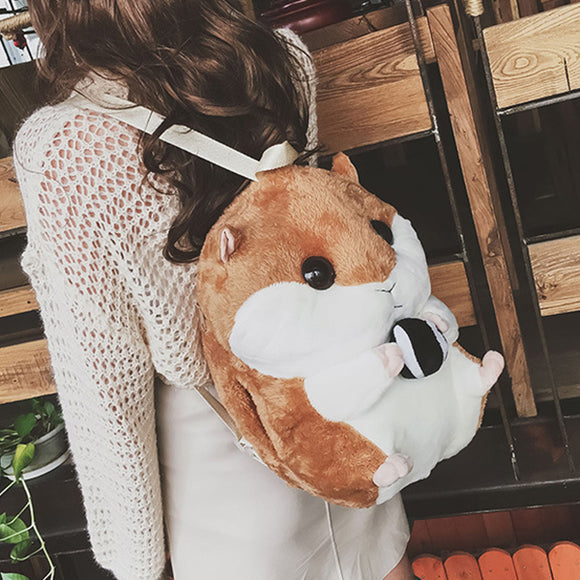 Cute Hamster Plush 3D Backpack Lovely Birthday Gift Warm Hand Bag Multifunction Bags for Trips