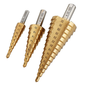 Drillpro 4-12/4-20/4-32mm HSS 6542 Titanium Coated Step Drill Bit Triangle Shank