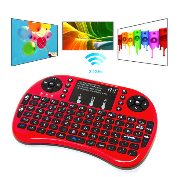 Rii i8+ Red Mini Wireless 2.4G Backlight Touchpad Air Mouse Keyboard for PC Android Smart TV Box