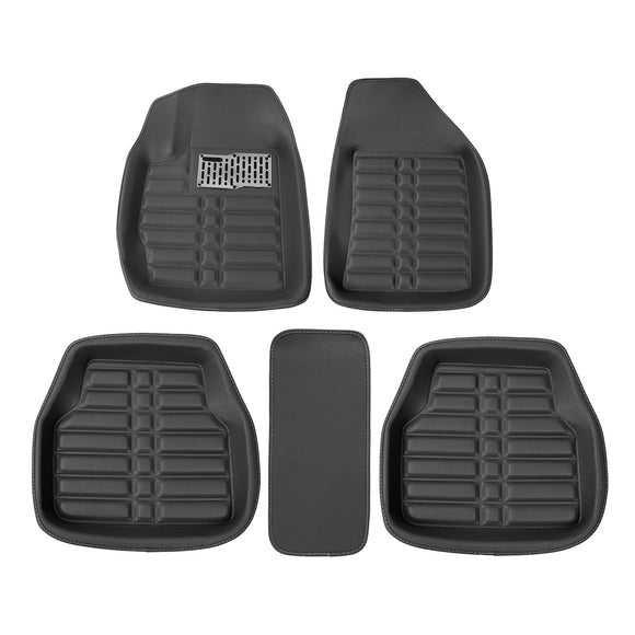 5Pcs Leather Indentation Full-Encased Car Floor Mat Front Rear Liner Waterproof Universal