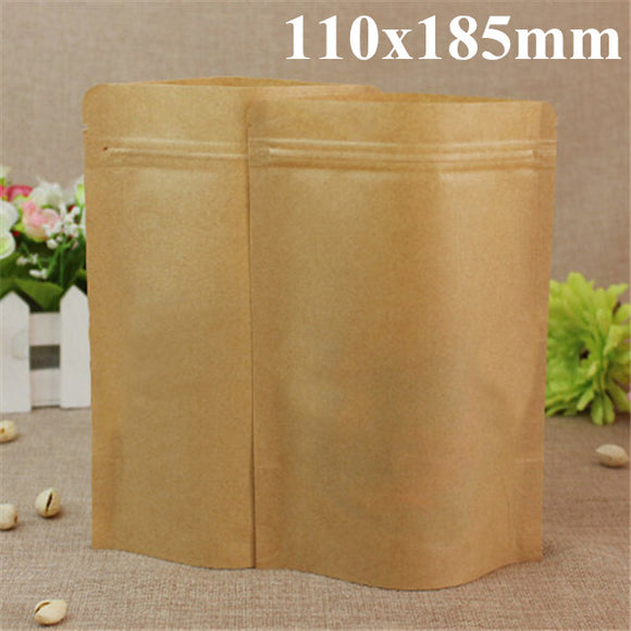 Kraft Paper Bags Aluminum Foil Packaging Stand Up With Zipper for Food Storage 110x185mm