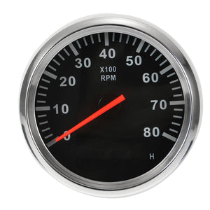 12V/24V Marine Tachometer Boat Tacho Meter Gauge LCD Hourmeter 8000 RPM 85mm