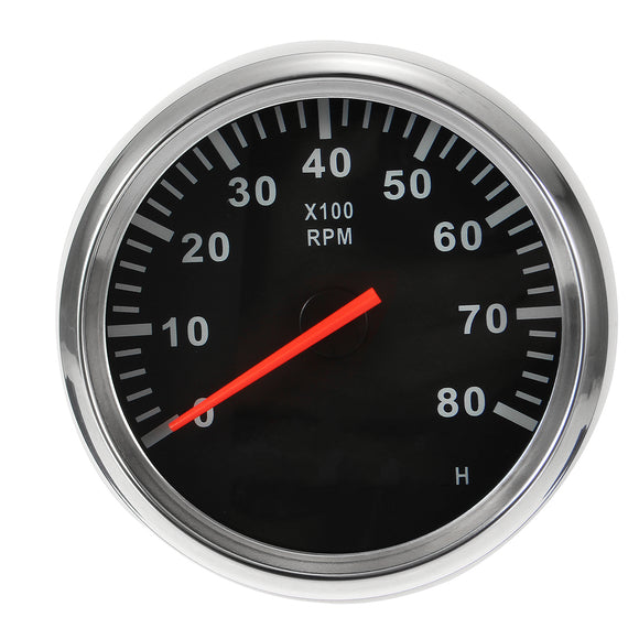 12V/24V Marine Tachometer Boat Tacho Meter Gauge LCD Hourmeter 8000 RPM 85mm