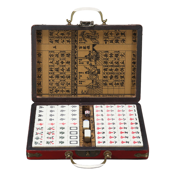 Portable Retro Mahjong Box Rare Chinese 144 Tiles Mah-Jong Set Funny Party Board Game Toy