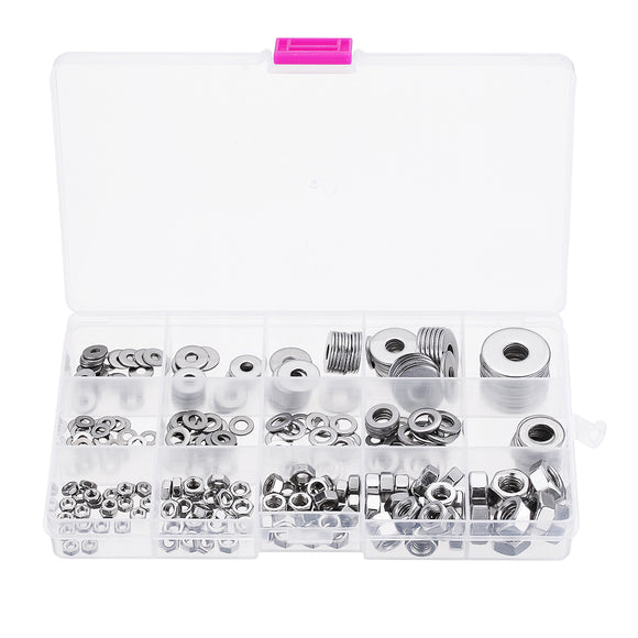 Suleve MXSW6 270Pcs Stainless Steel Flat Washer Fender Washer Hex Nut M3/M4/M5/M6/M8 Assortment Kit