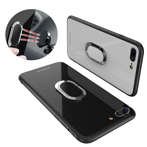 Bakeey 360 Rotation Ring Kickstand Magnetic Glass Protective Case for iPhone 7/7 Plus/8/8 Plus