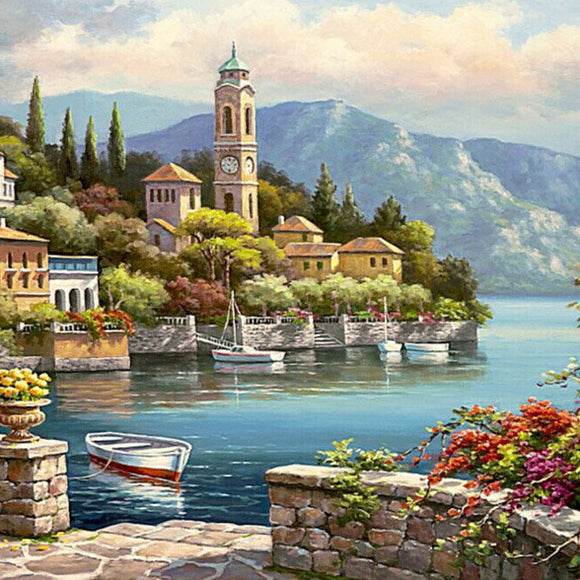 40X50CM Frameless Romantic Harbour Canvas Linen Canvas Oil Painting DIY Paint By Numbers Paper Art