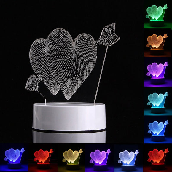 3D Heart Shape RGB USB Night Light Color Changing LED Table Lamp + 24 Key Controller Xmas Gift