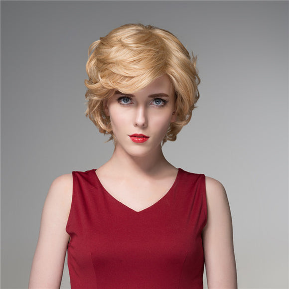 Short Fluffy Virgin Human Hair Wigs Remy Mono Top Capless Full wig Side Bang 8 Colors