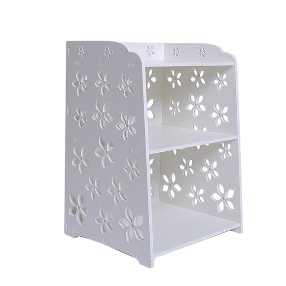 Modern White Flower Bedroom Bedside Table Rack Cabinet Organizer Night Stand Storage Baskets