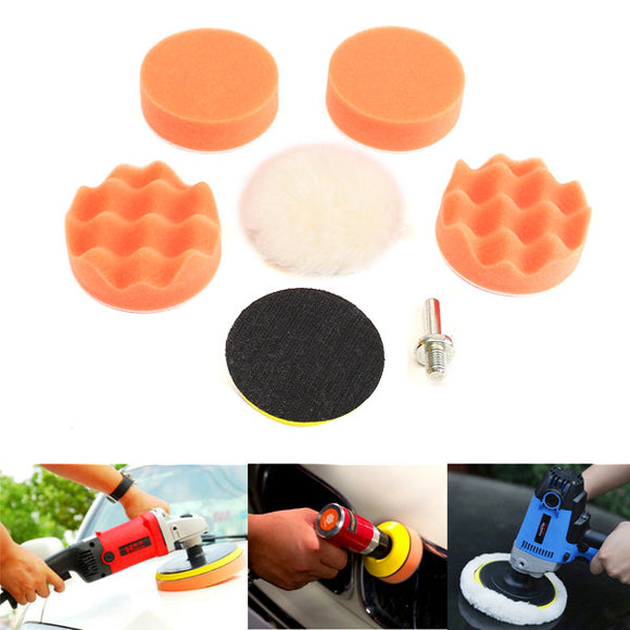 7pcs 3inch Polishing Sponge Wollen Buffer Pad Waxing Tool Set with M14 Drill Adapter