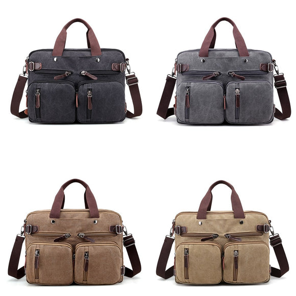 4 Styles Canvas Convertible Backpack Briefcase Multi-Pocket Laptop Bag Messenger Shoulder Bag
