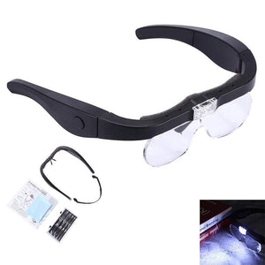 1.5X 2.5X 3.5X 5X Head Mount Glasses Magnifier, USB Charging Headband Magnifying Glass with 2 Led Lights Headset Magnifier Loupe