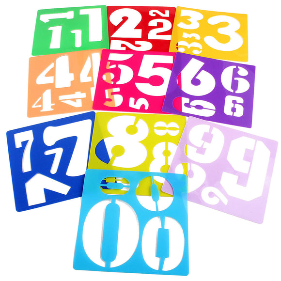10Pcs Plastic Numbers Template Craft Drawing Painting Stencil Draft Ruler Set Board