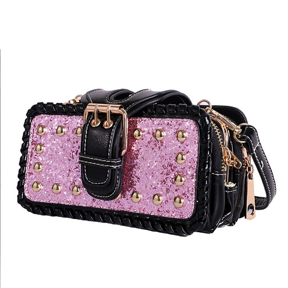 Women Retro Bling PU Leather Bag Rivet Rectangular Wallet Phone Bag for Xiaomi iPhone Samsung