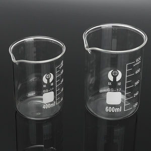 2Pcs 400ml 600ml Beaker Set Graduated Borosilicate Glass Beaker Volumetric Measuring Laboratory Glassware