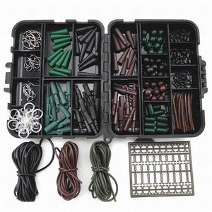 ZANLURE One Set Assorted Carp Fishing Accessories Hooks Rubber Tubes Swivels Beads Sleeves Combo Box