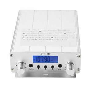 ST-15B 1.5W/15W FM Broadcast Transmitter Stereo PLL FM Radio Broadcast Station with 87MHz-108MHz