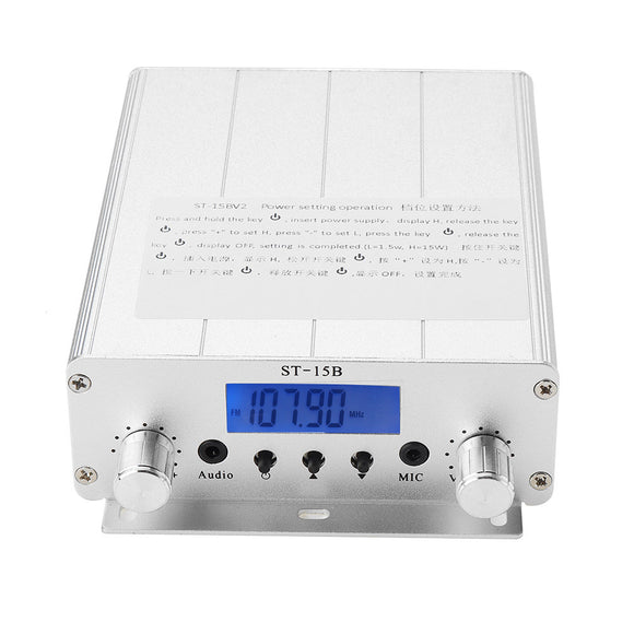 ST-15B 1.5W/15W FM Broadcast Transmitter Stereo PLL FM Radio Broadcast Station with 87MHz-108MHz