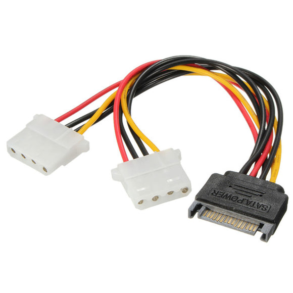SATA 15 Pin to Dual 4 Pin Power Adaptor SATA Y Splitter Cable Power Supply Cable
