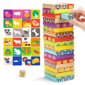 TopBright 120314 Wooden Tower Building Blocks Toys Animal Domino 8.5*8.8*28.5CM Christmas Gift