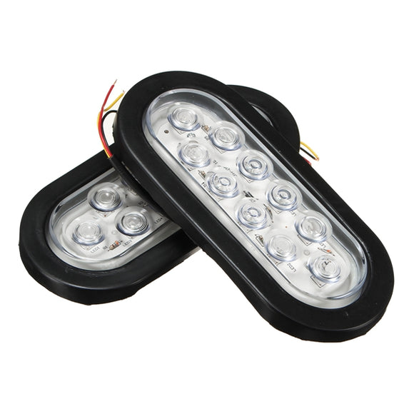 Pair LED Oval White Waterproof Bus Stop Turn Tail Reverse Light For Truck Trailer